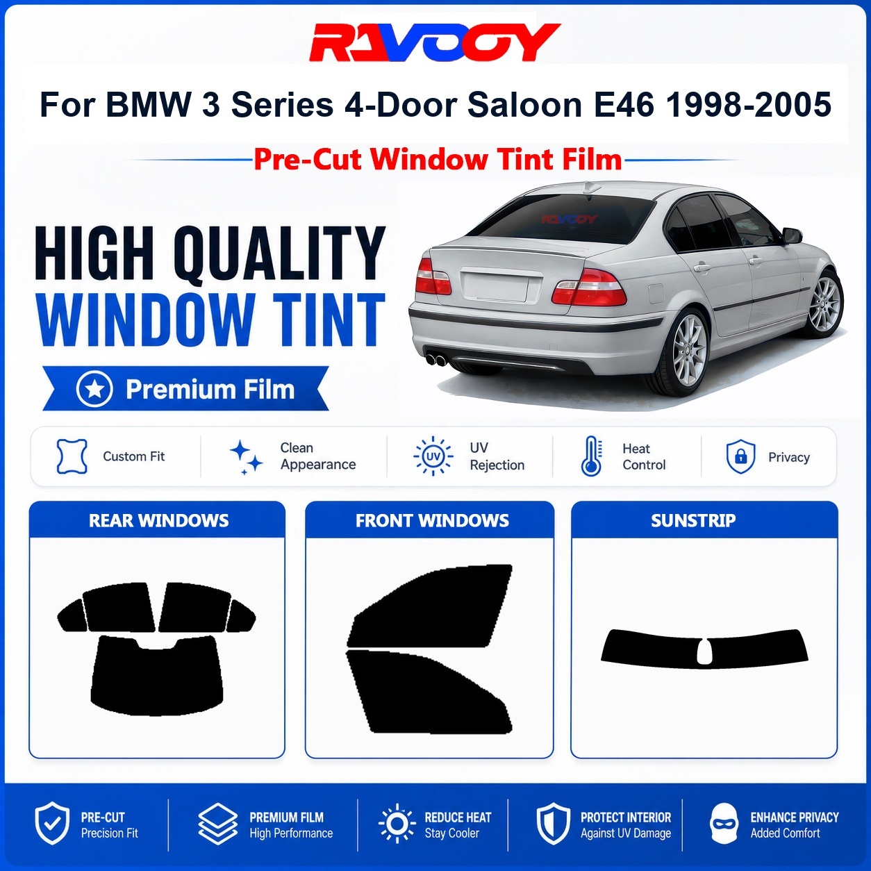 Privacy Screen Protector - Premium Vorgefertigte Fensterfolie für BMW 3er-Reihe